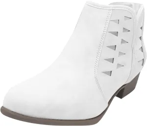 Cathalem Womens Ankle Booties, Womens Perforated Cut Out Stacked Block Heel Ankle Booties Womens Boots Fall 2024