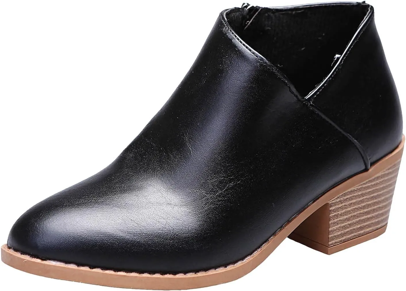 Cathalem Womens Ankle Boots Womens Boots Low Heel Pointed Toe Ankle Booties Side Zipper Shoes Chunky Heels Short Booties