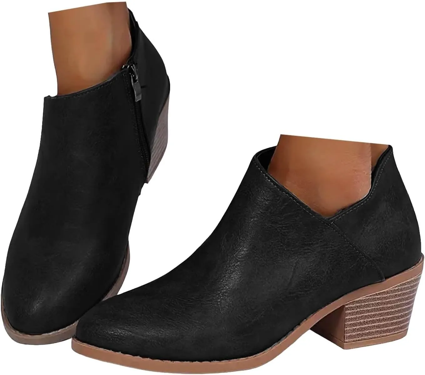 Cathalem Womens Ankle Boots Womens Boots Low Heel Pointed Toe Ankle Booties Side Zipper Shoes Chunky Heels Short Booties