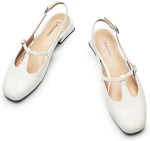 C.Paravano Mary Jane Slingback Pumps Round Toe Low Heels T Strap Slingback Heels Women Sling Back Slip On Party Dress Work Shoes