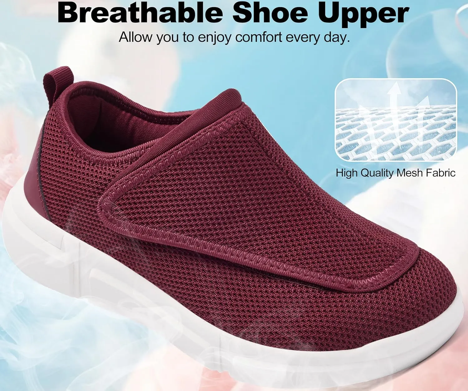 Diabetic Shoes for Women - Extra Wide Slip-On Orthopedic Walking Shoes with Adjustable Strap for Swollen Feet & Neuropathy