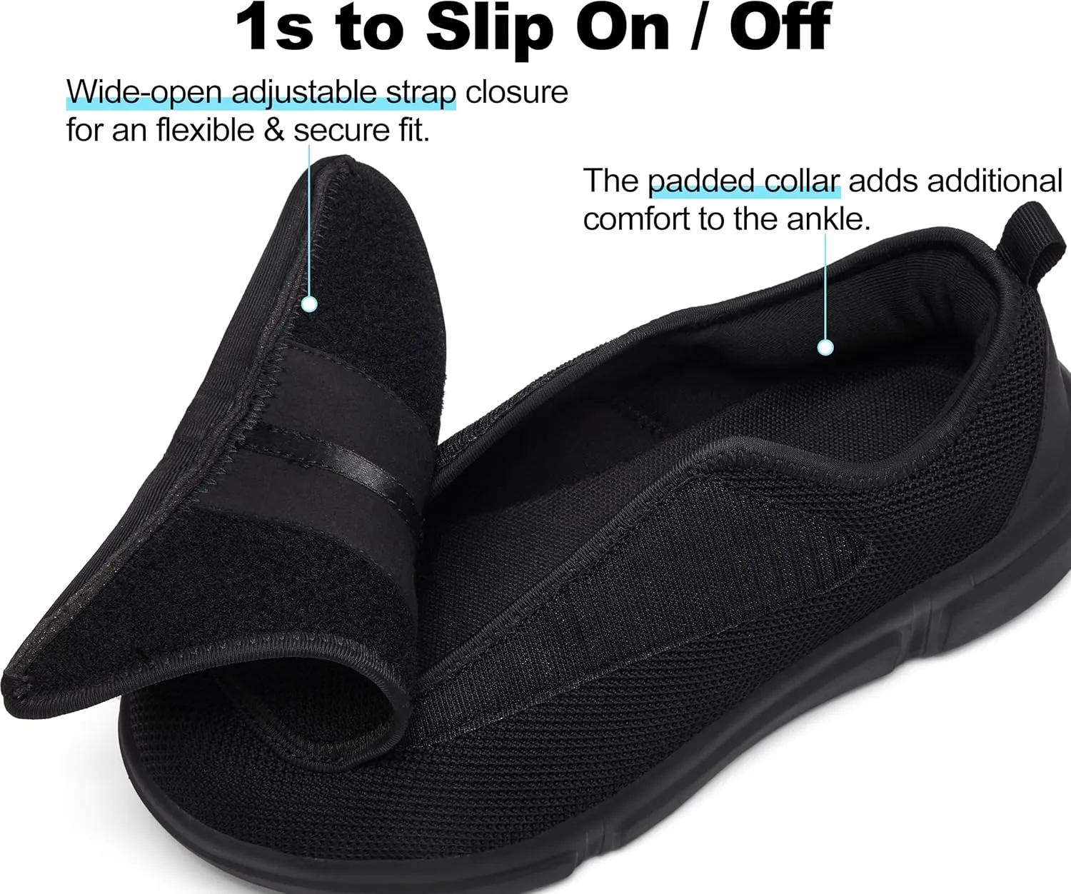 Diabetic Shoes for Women - Extra Wide Slip-On Orthopedic Walking Shoes with Adjustable Strap for Swollen Feet & Neuropathy