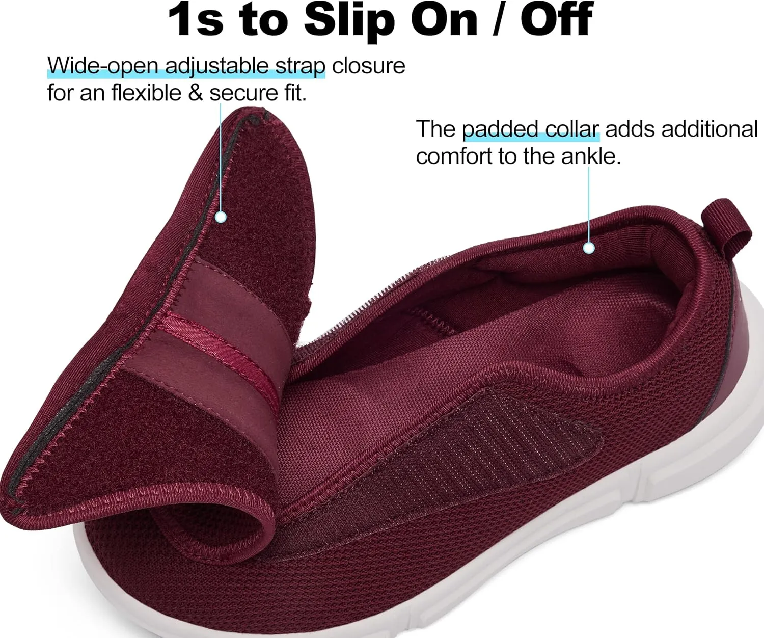 Diabetic Shoes for Women - Extra Wide Slip-On Orthopedic Walking Shoes with Adjustable Strap for Swollen Feet & Neuropathy