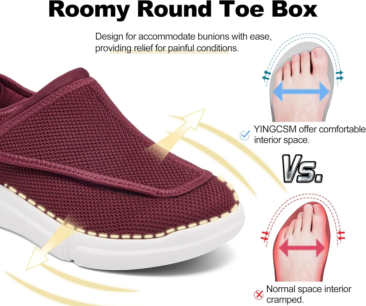 Diabetic Shoes for Women - Extra Wide Slip-On Orthopedic Walking Shoes with Adjustable Strap for Swollen Feet & Neuropathy