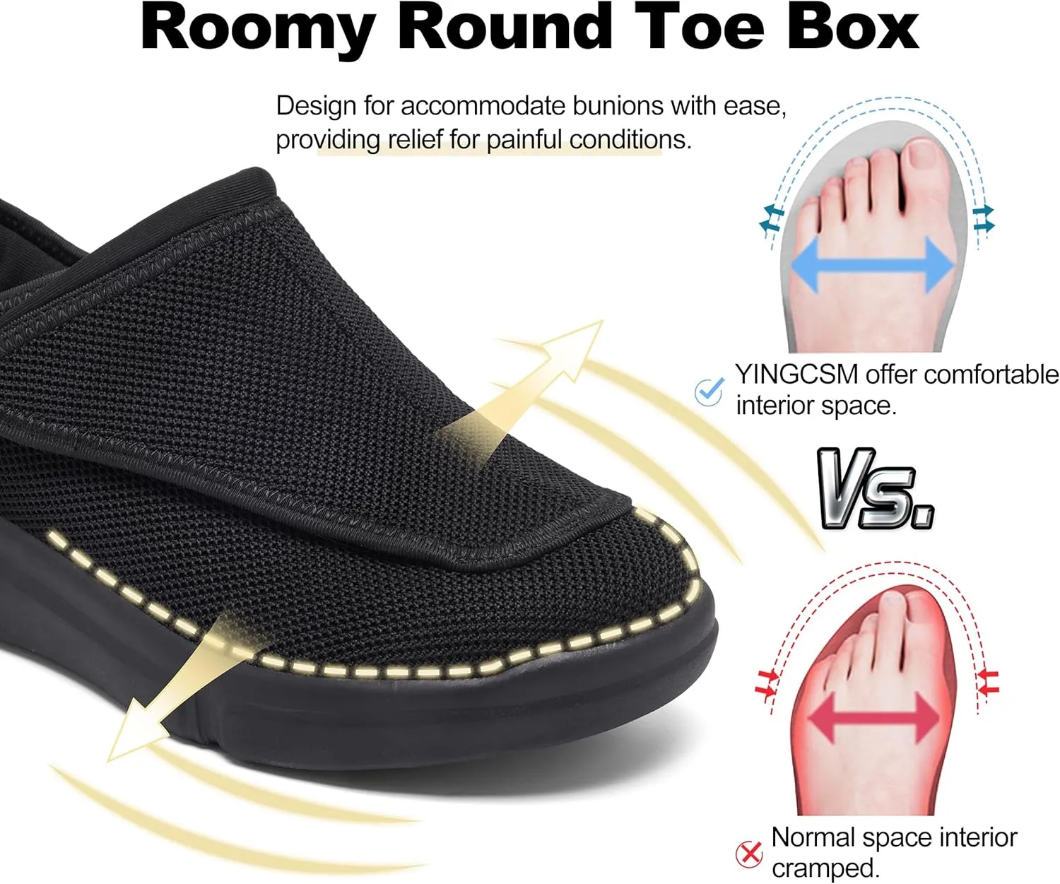 Diabetic Shoes for Women - Extra Wide Slip-On Orthopedic Walking Shoes with Adjustable Strap for Swollen Feet & Neuropathy
