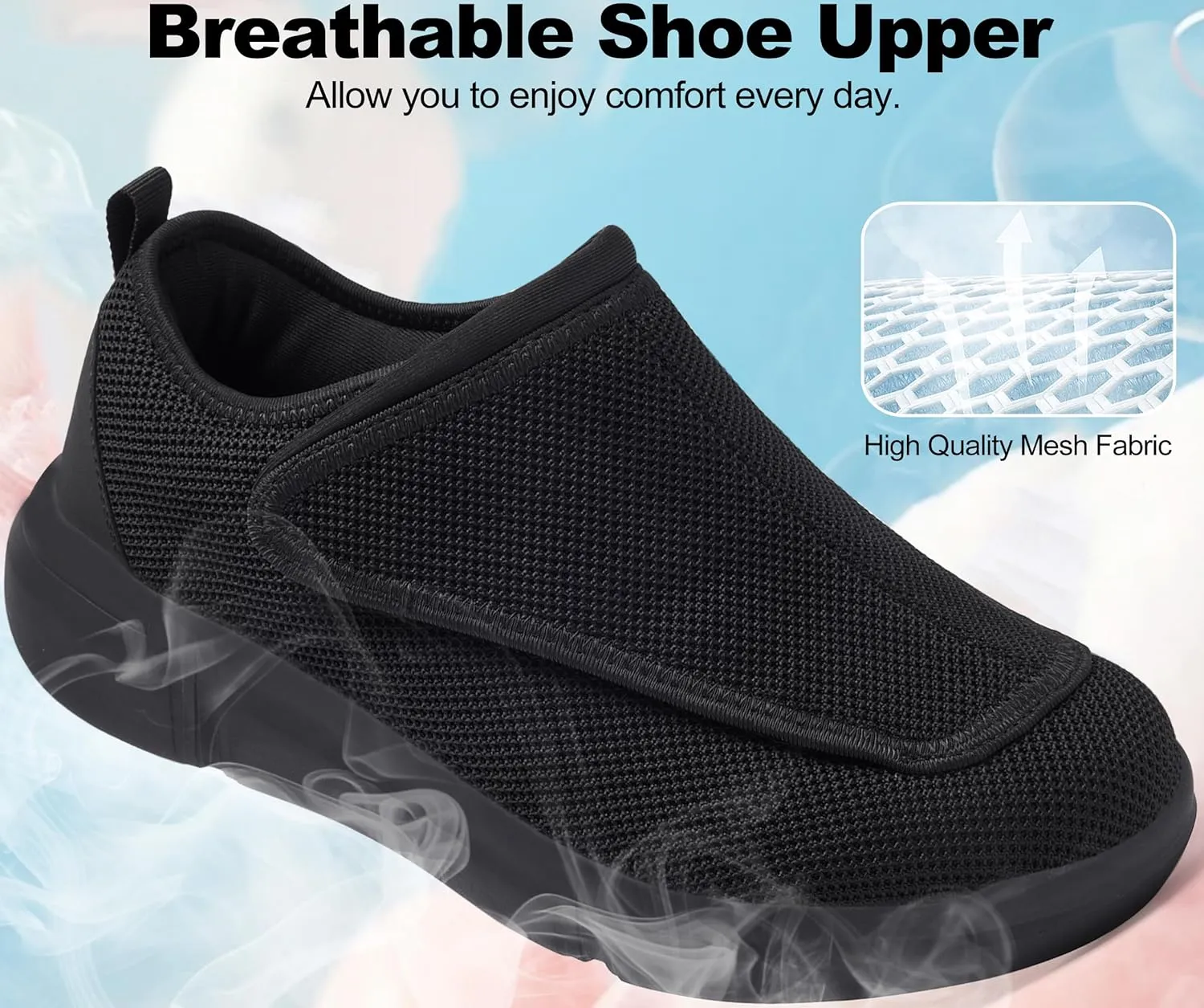Diabetic Shoes for Women - Extra Wide Slip-On Orthopedic Walking Shoes with Adjustable Strap for Swollen Feet & Neuropathy