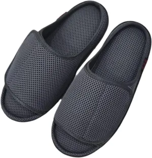 Diabetic Wide Width Slippers - Adjustable Breathable Non-Slip Indoor Outdoor Sole Unisex Men Women Open Toe Orthopedic Shoes for Swelling Bunions Injury Recovery (Men6.5-7/Women8-8.5,Gray)