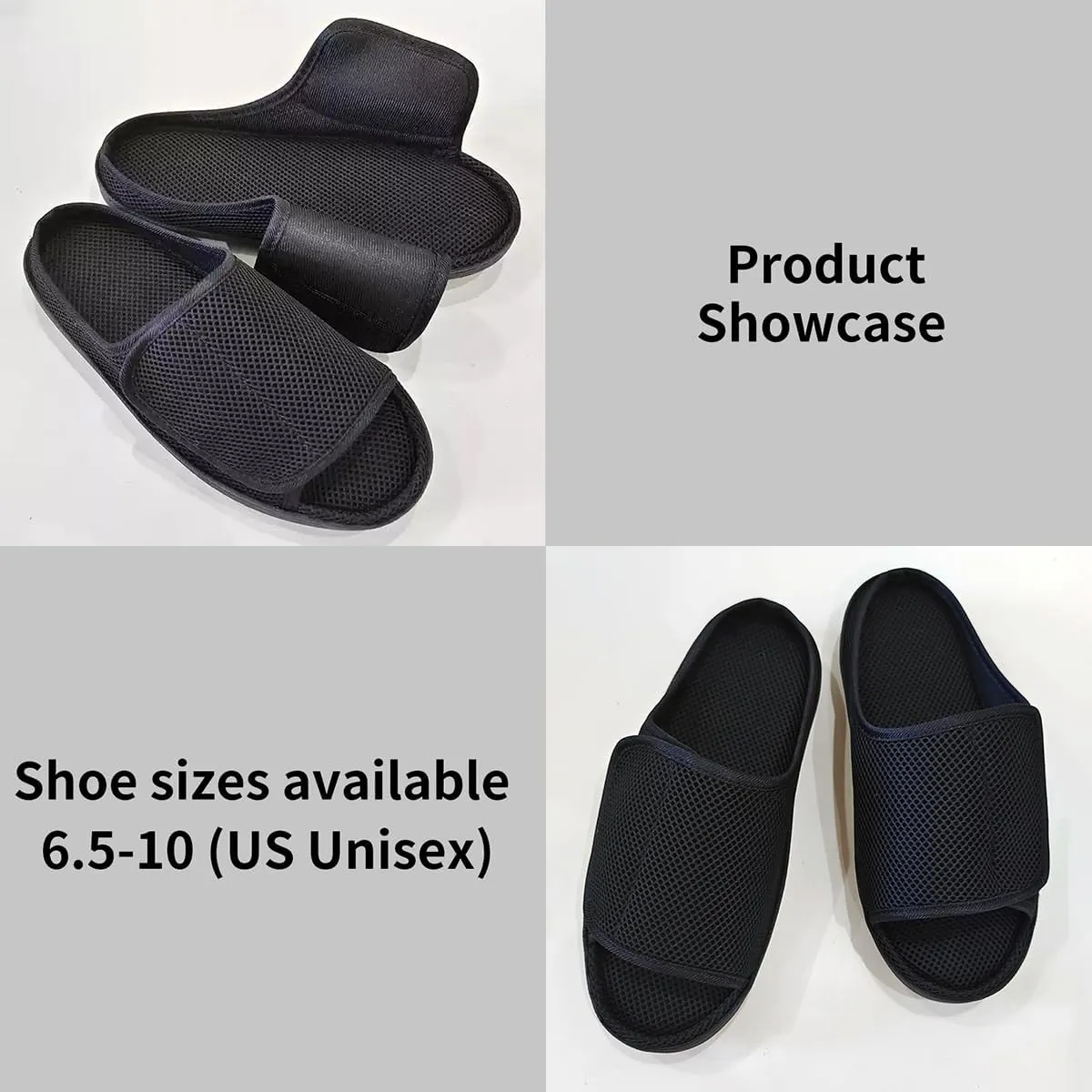 Diabetic Wide Width Slippers - Adjustable Breathable Non-Slip Indoor Outdoor Sole Unisex Men Women Open Toe Orthopedic Shoes for Swelling Bunions Injury Recovery (Men6.5-7/Women8-8.5,Gray)