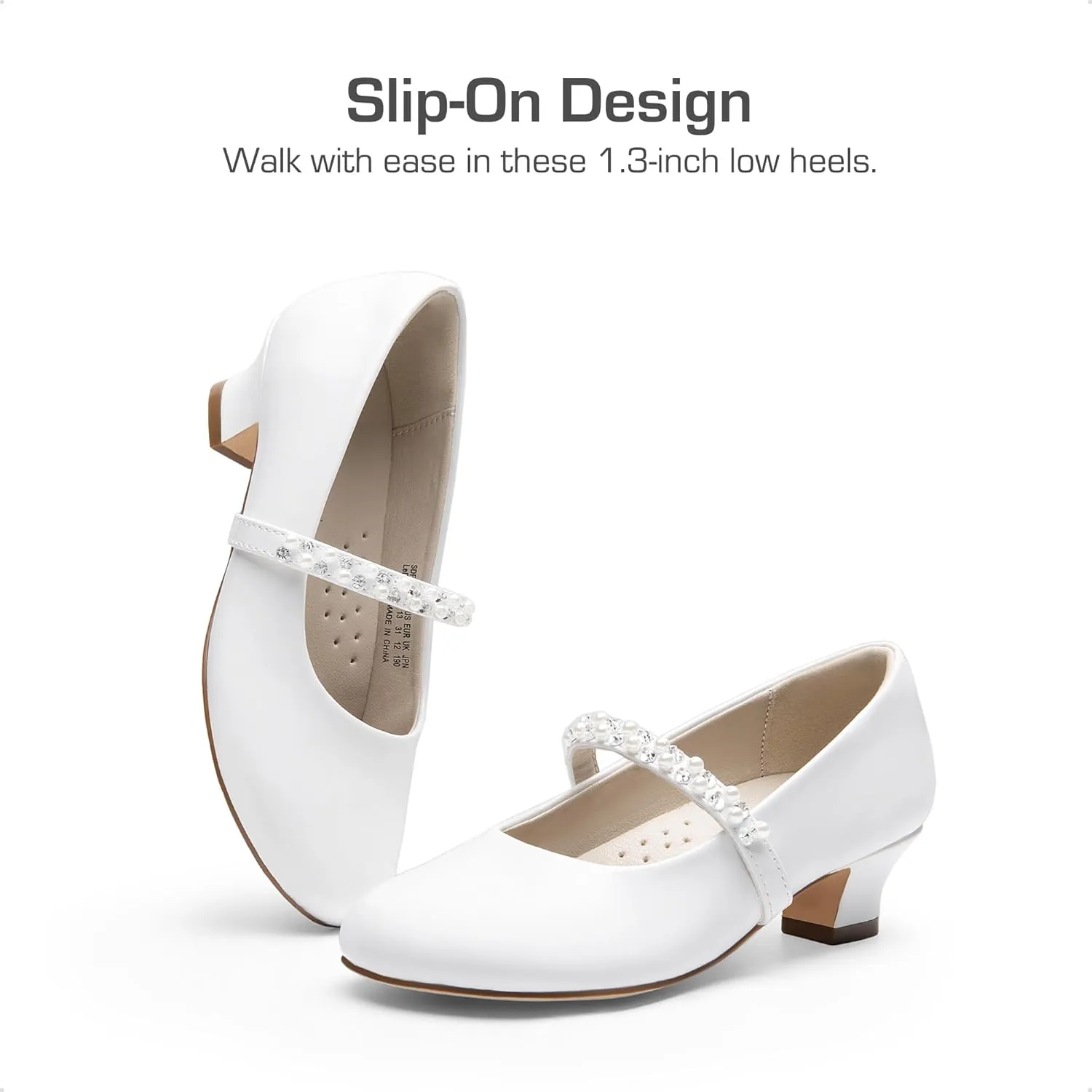 DREAM PAIRS Girls Dress Shoes Low Heels for Little Big Girl Mary Jane Shoes with Pearl Rhinestones Flower Girl Pumps Princess Wedding Party