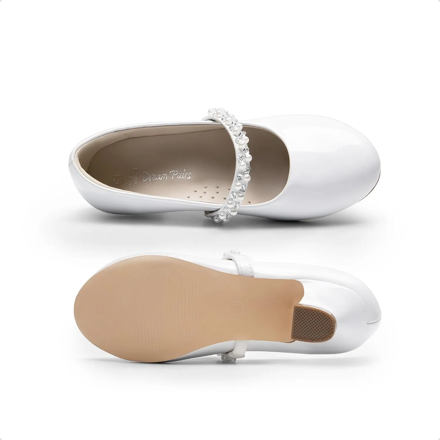 DREAM PAIRS Girls Dress Shoes Low Heels for Little Big Girl Mary Jane Shoes with Pearl Rhinestones Flower Girl Pumps Princess Wedding Party