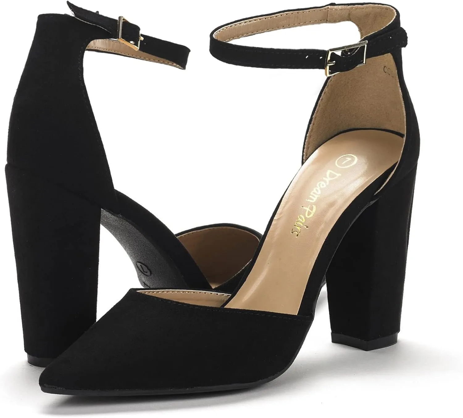 DREAM PAIRS Women's Coco High Heels Chunky Block Pumps Pointed Closed Toe Ankle Strap Dress Shoes