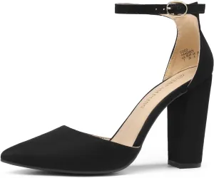 DREAM PAIRS Women's Coco High Heels Chunky Block Pumps Pointed Closed Toe Ankle Strap Dress Shoes