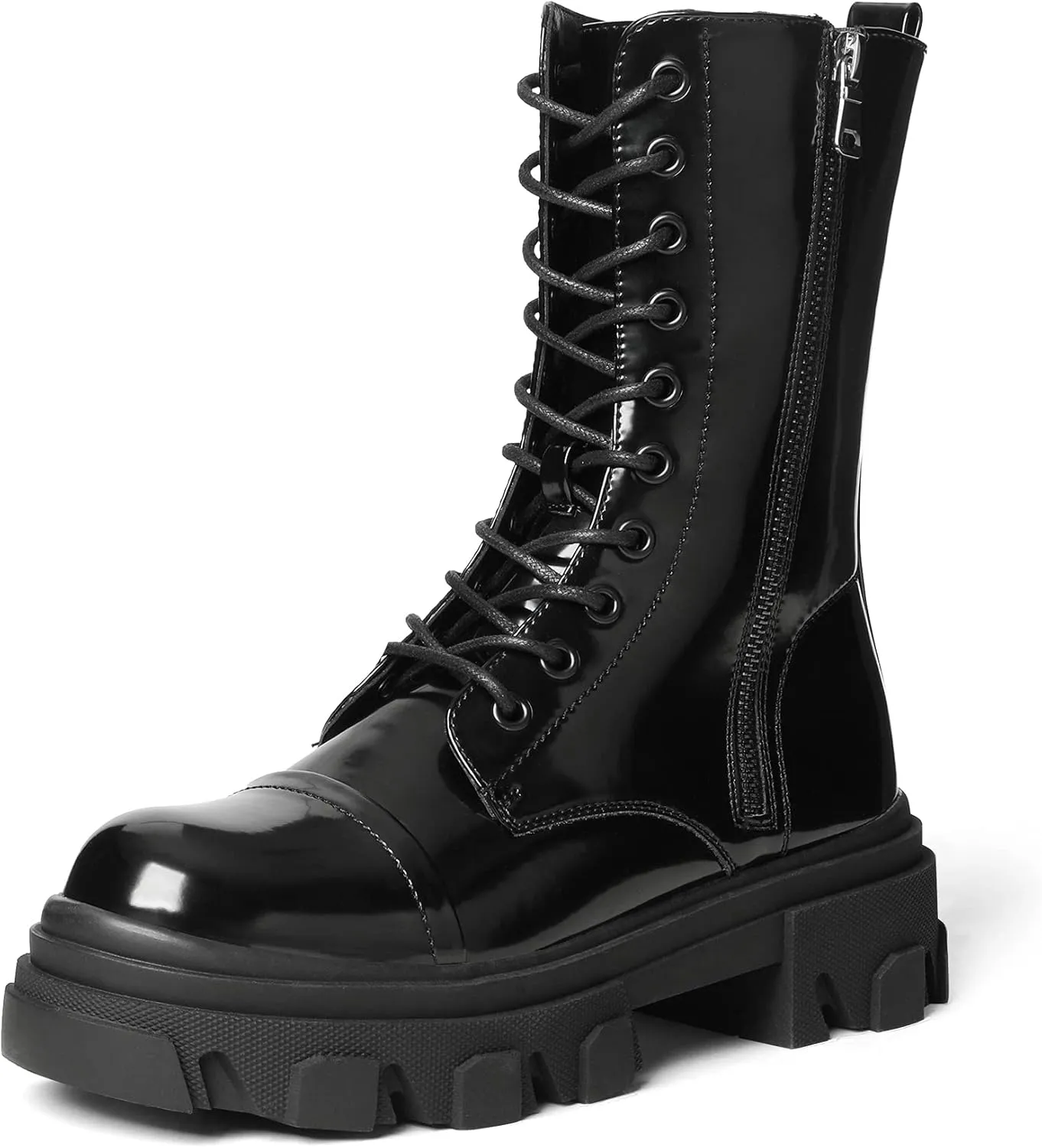 DREAM PAIRS Womens Combat Boots Lace up Mid Calf Boots Low Heel Chunky Platform Lug Sole Boots