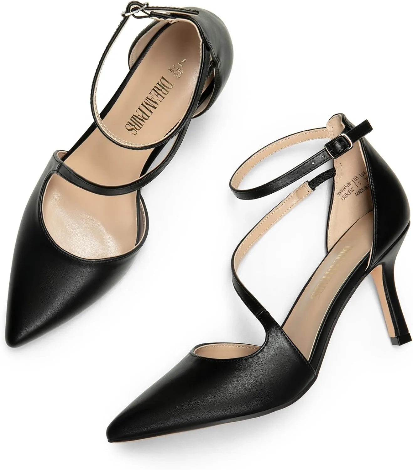 DREAM PAIRS Women's High Heels Strappy Pumps Closed Pointed Toe Stiletto Ankle Strap Party Dress Shoes