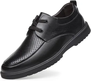 Dress Oxford Shoes for Men Lace Up Breathable Round Apron Burnished Toe Vegan Leather Slip Resistant Anti-Slip Non Slip Classic (Color : Black Perforated, Size : 8.5)