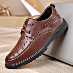 Dress Oxford Shoes for Men Lace Up Breathable Round Apron Burnished Toe Vegan Leather Slip Resistant Anti-Slip Non Slip Classic (Color : Brown Perforated, Size : 10)