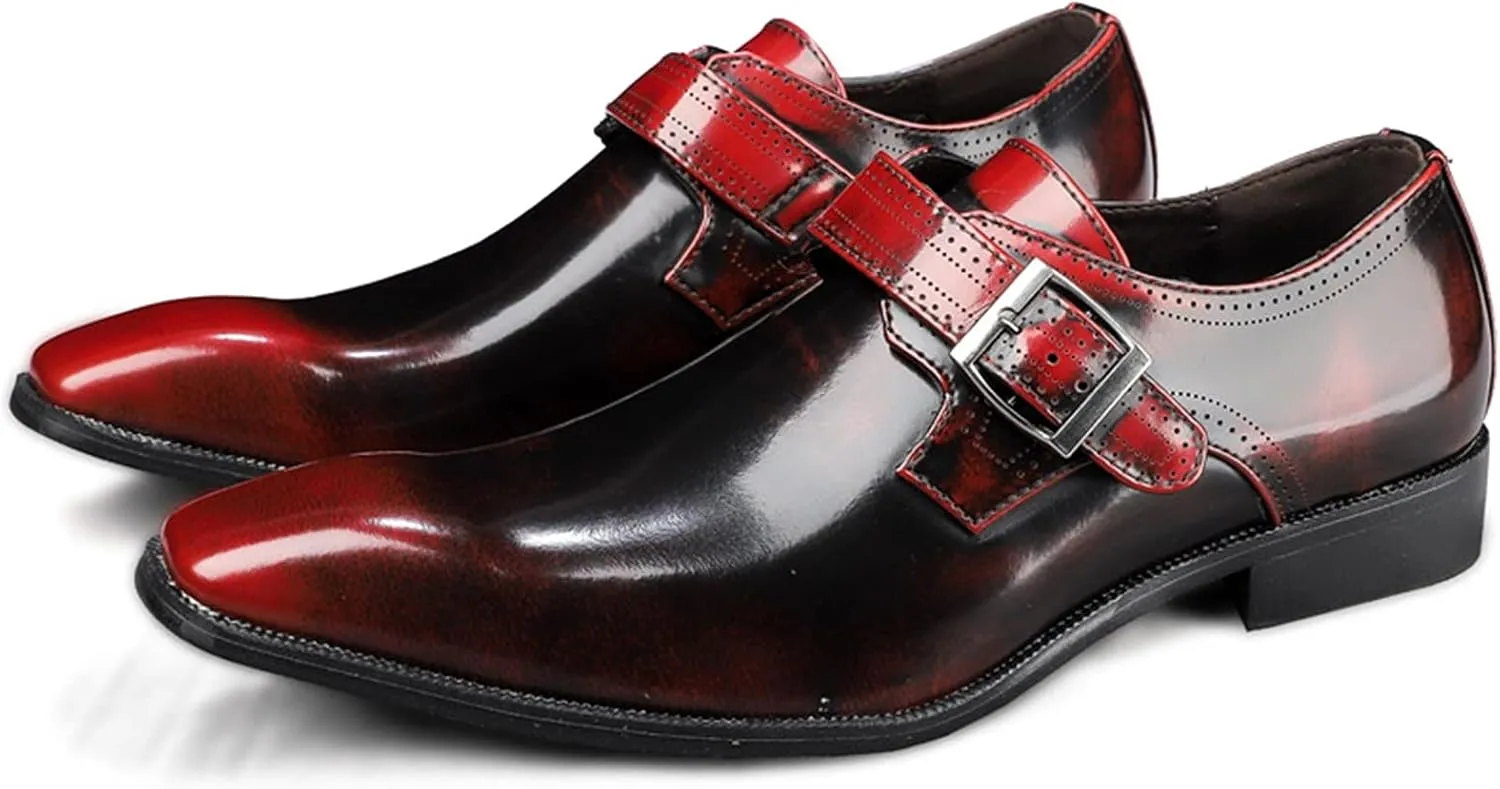 Dress Oxford Shoes for Men Slip On Monk Strap Squre Toe Vegan Leather Rubber Sole Block Heel Slip Resistant Casual