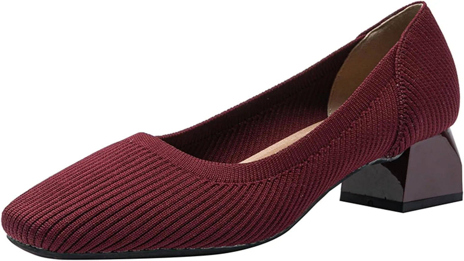 EFTCAL Women's Knit Chunky Heel Pumps Square Closed Toe Comfort Slip On Backless Low Block Heels Outdoor Casual Work Wedding Party Dress Shoes