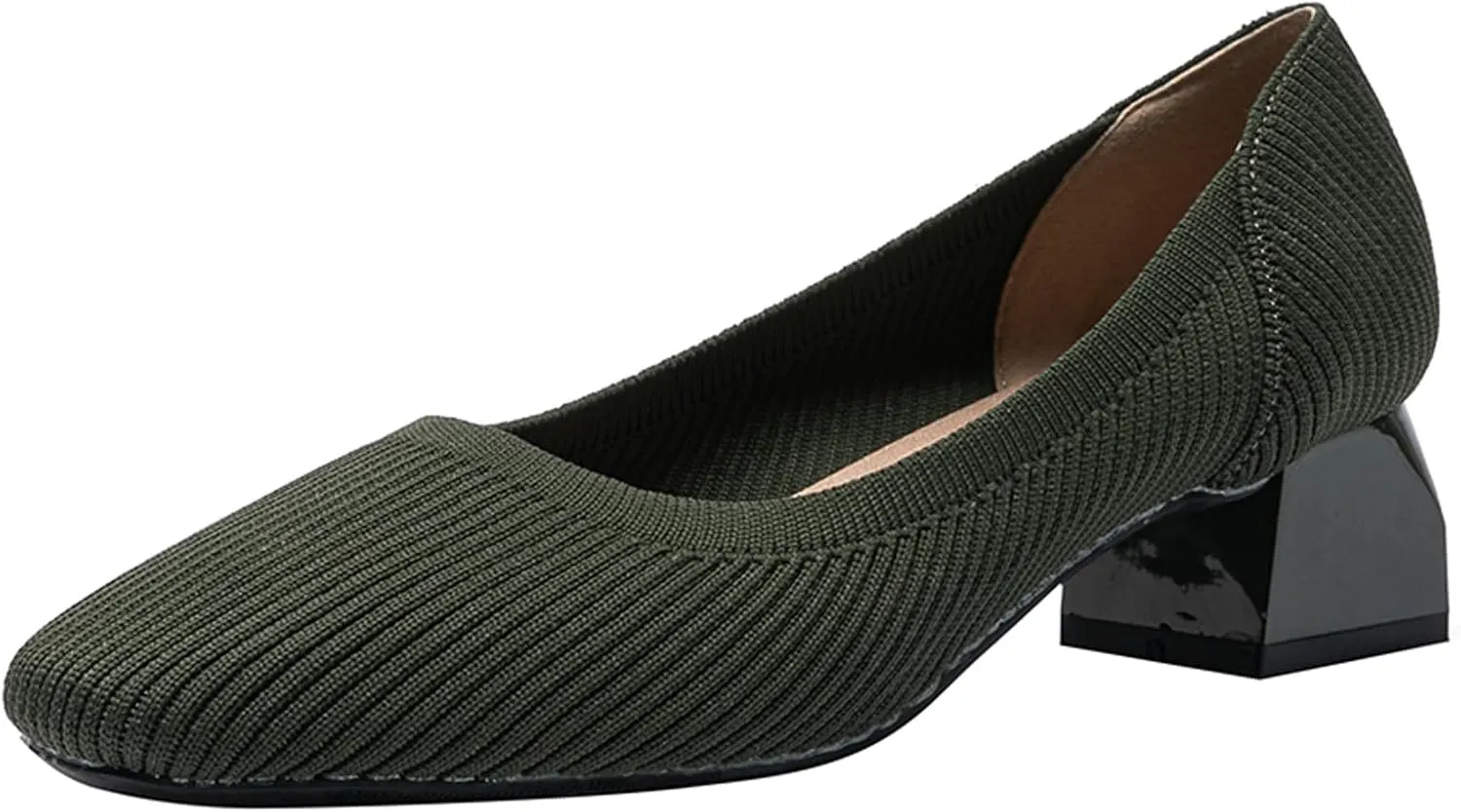 EFTCAL Women's Knit Chunky Heel Pumps Square Closed Toe Comfort Slip On Backless Low Block Heels Outdoor Casual Work Wedding Party Dress Shoes