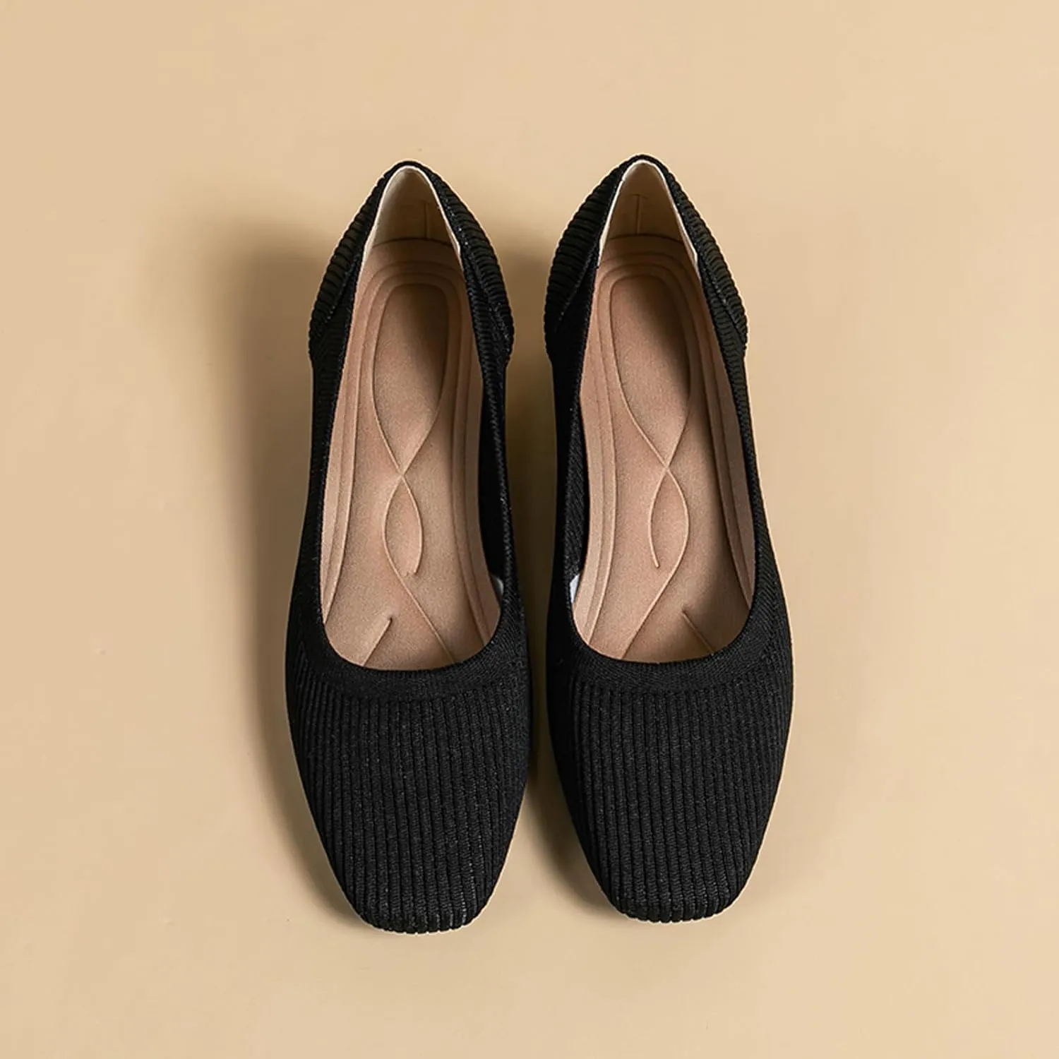 EFTCAL Women's Knit Chunky Heel Pumps Square Closed Toe Comfort Slip On Backless Low Block Heels Outdoor Casual Work Wedding Party Dress Shoes