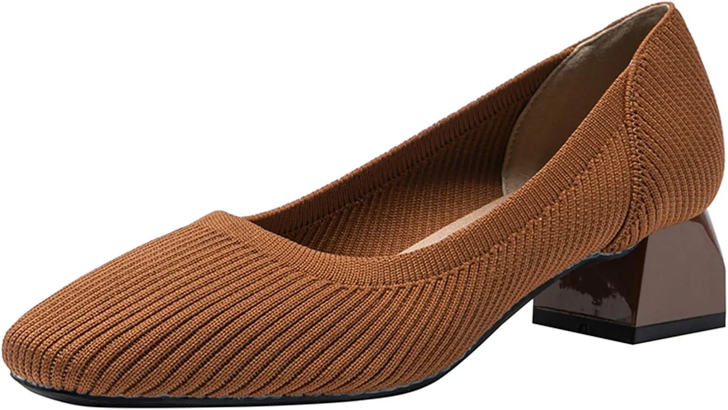 EFTCAL Women's Knit Chunky Heel Pumps Square Closed Toe Comfort Slip On Backless Low Block Heels Outdoor Casual Work Wedding Party Dress Shoes
