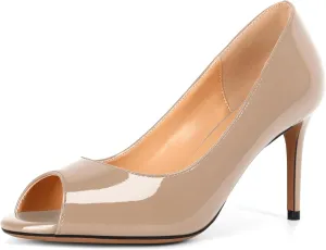 Eldof Women Peep Toe Pumps Mid-Heel Pumps Formal Wedding Bridal Classic Heel Open Toe Stiletto