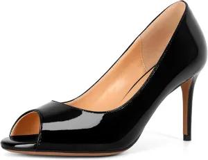 Eldof Women Peep Toe Pumps Mid-Heel Pumps Formal Wedding Bridal Classic Heel Open Toe Stiletto