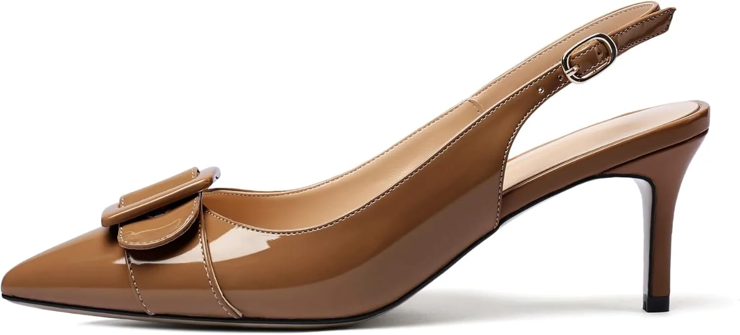 Eldof Women's Kitten Heel Pumps, Pointed Toe Slingback Heels with Adjustable Strap, Mid Heels with Bowtie, Dress Shoes for Ladies Wedding Party Office Evening