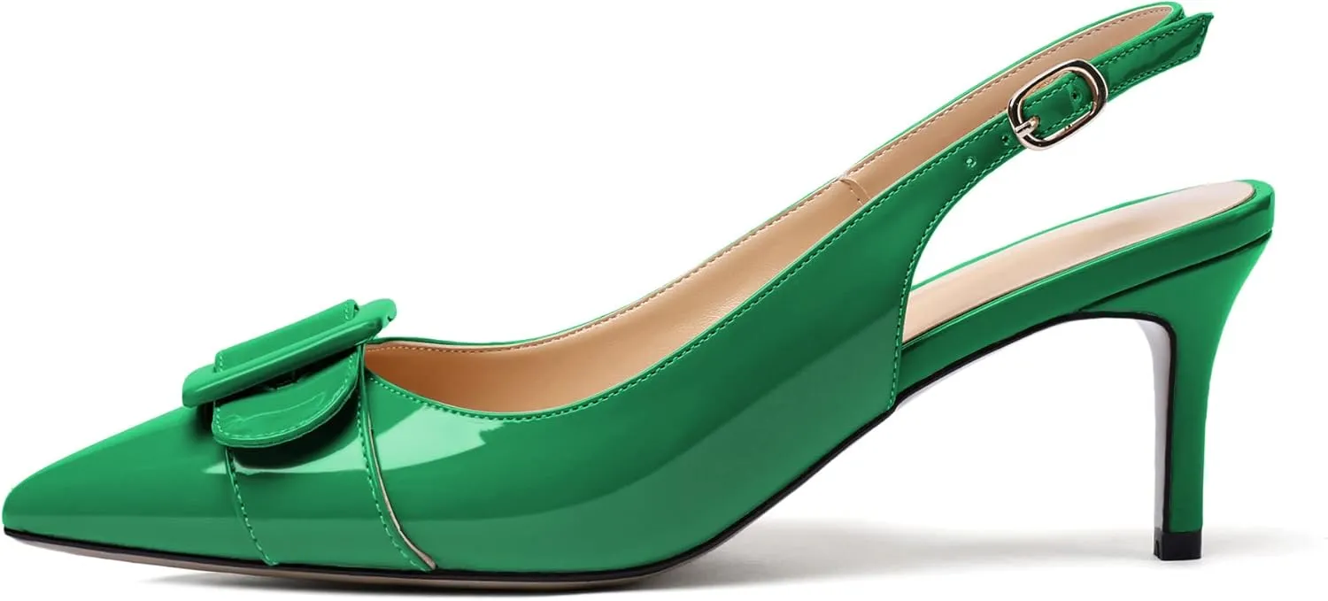 Eldof Women's Kitten Heel Pumps, Pointed Toe Slingback Heels with Adjustable Strap, Mid Heels with Bowtie, Dress Shoes for Ladies Wedding Party Office Evening