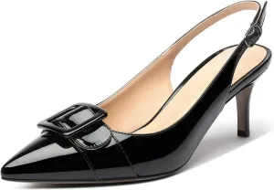 Eldof Women's Kitten Heel Pumps, Pointed Toe Slingback Heels with Adjustable Strap, Mid Heels with Bowtie, Dress Shoes for Ladies Wedding Party Office Evening