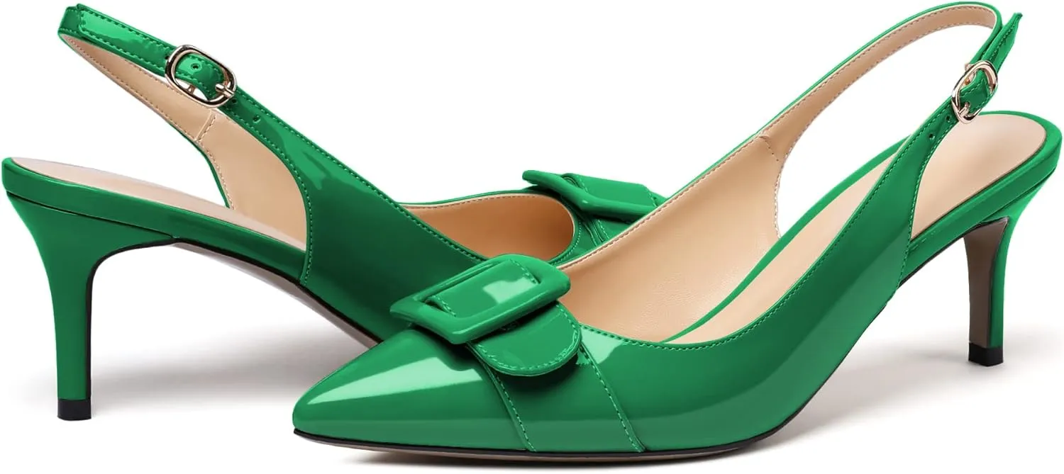 Eldof Women's Kitten Heel Pumps, Pointed Toe Slingback Heels with Adjustable Strap, Mid Heels with Bowtie, Dress Shoes for Ladies Wedding Party Office Evening