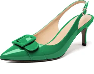 Eldof Women's Kitten Heel Pumps, Pointed Toe Slingback Heels with Adjustable Strap, Mid Heels with Bowtie, Dress Shoes for Ladies Wedding Party Office Evening