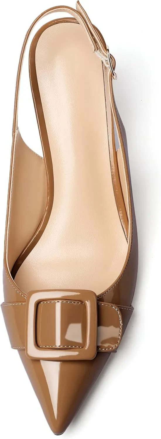 Eldof Women's Kitten Heel Pumps, Pointed Toe Slingback Heels with Adjustable Strap, Mid Heels with Bowtie, Dress Shoes for Ladies Wedding Party Office Evening