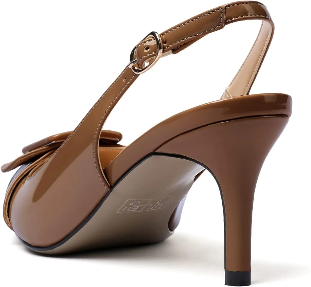Eldof Women's Kitten Heel Pumps, Pointed Toe Slingback Heels with Adjustable Strap, Mid Heels with Bowtie, Dress Shoes for Ladies Wedding Party Office Evening