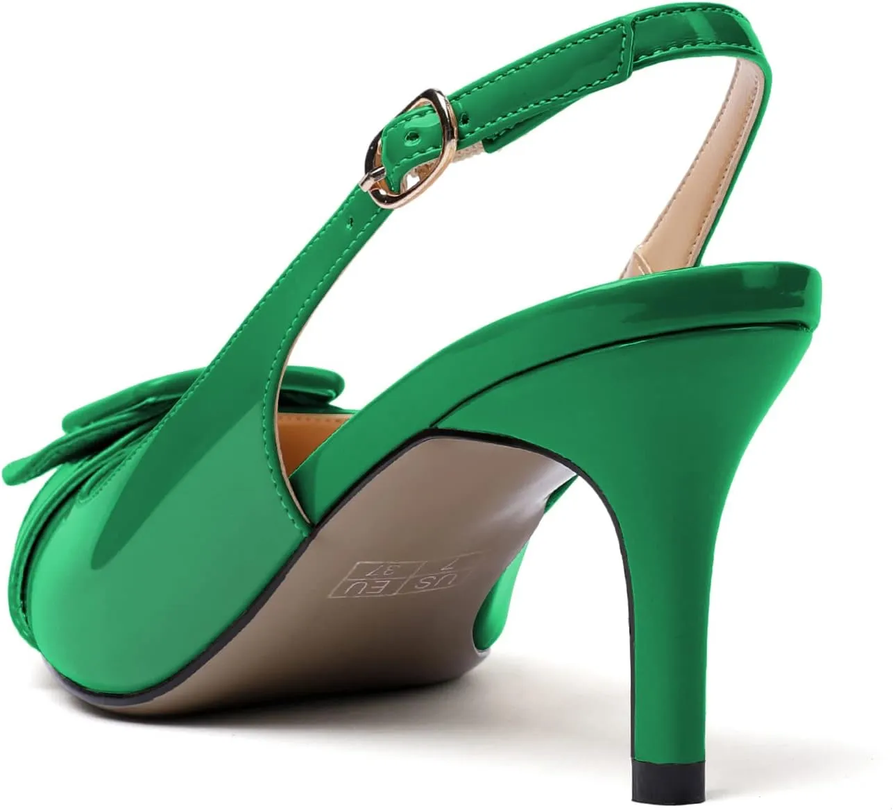Eldof Women's Kitten Heel Pumps, Pointed Toe Slingback Heels with Adjustable Strap, Mid Heels with Bowtie, Dress Shoes for Ladies Wedding Party Office Evening