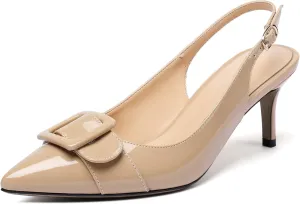Eldof Women's Kitten Heel Pumps, Pointed Toe Slingback Heels with Adjustable Strap, Mid Heels with Bowtie, Dress Shoes for Ladies Wedding Party Office Evening