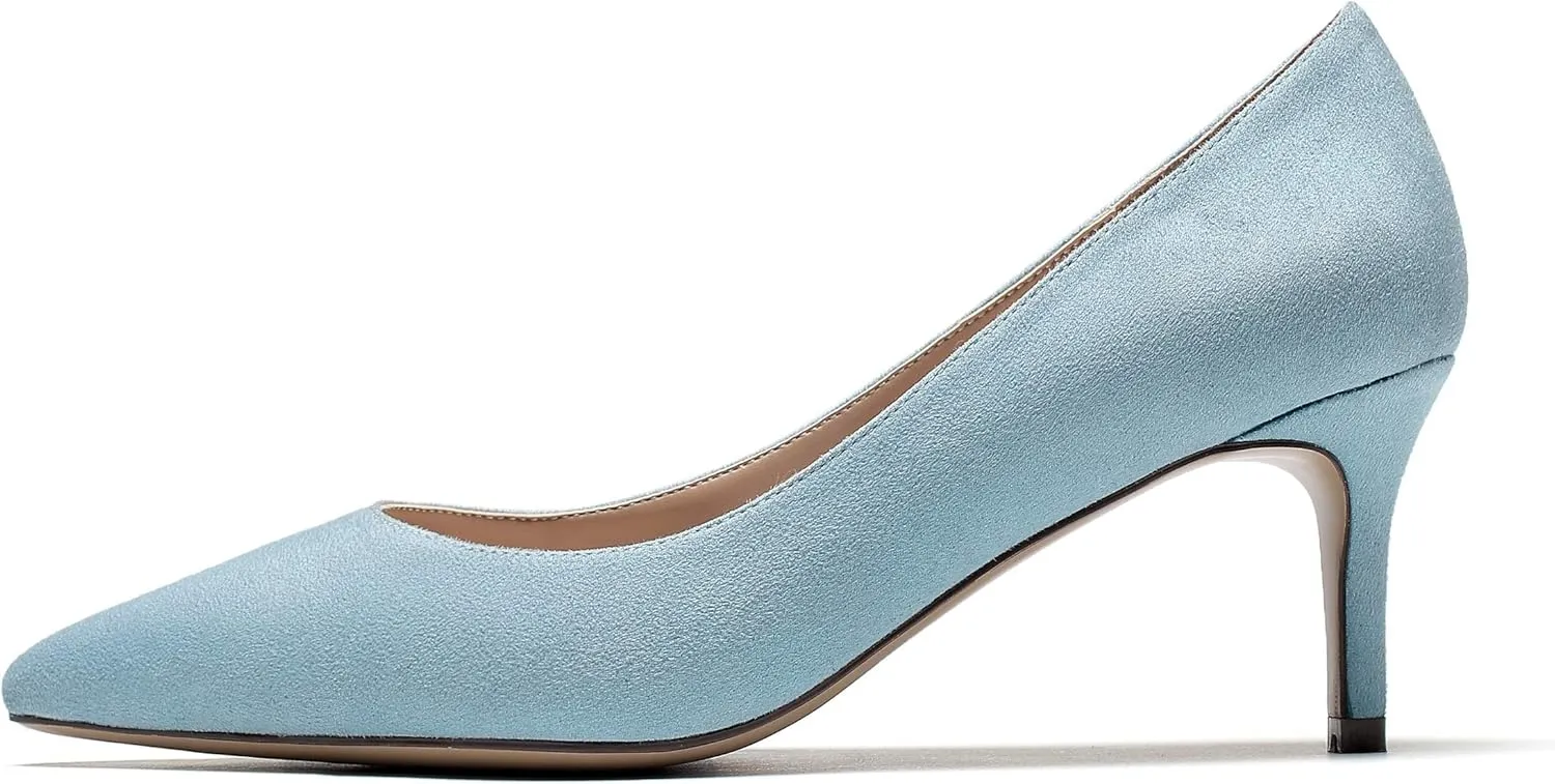 Eldof Women's Kitten Heel Pumps Pointed Toe Suede Heels Slip on Comfort Pumps 2.6 Inches for Dress Party Office