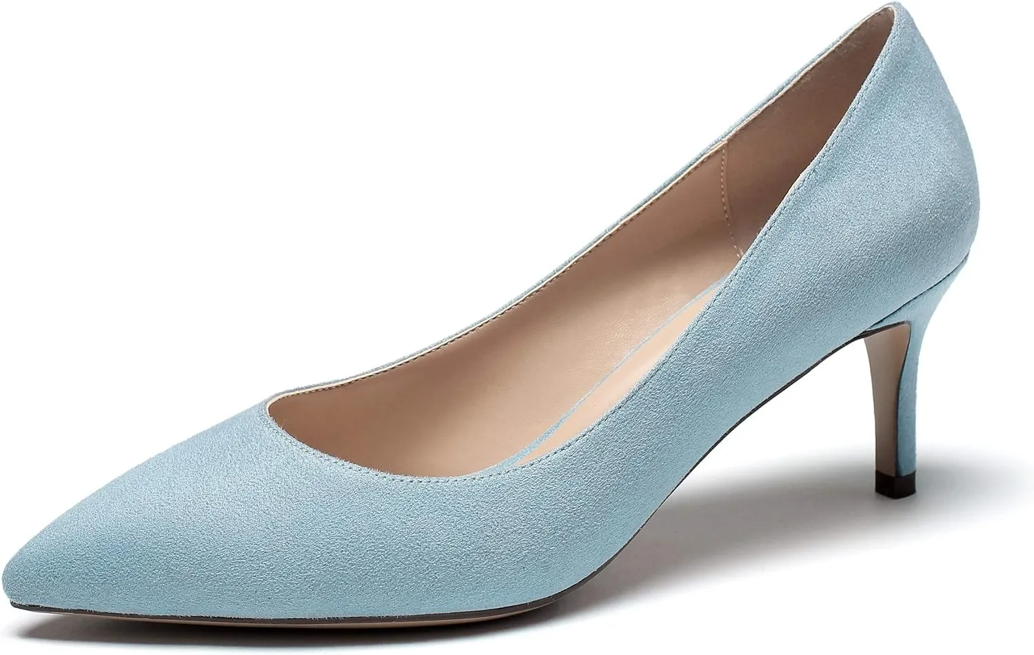 Eldof Women's Kitten Heel Pumps Pointed Toe Suede Heels Slip on Comfort Pumps 2.6 Inches for Dress Party Office