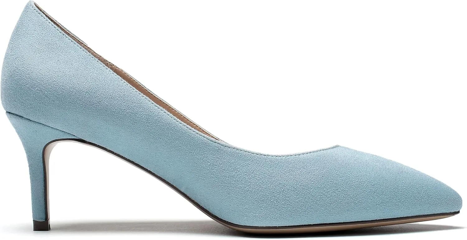 Eldof Women's Kitten Heel Pumps Pointed Toe Suede Heels Slip on Comfort Pumps 2.6 Inches for Dress Party Office