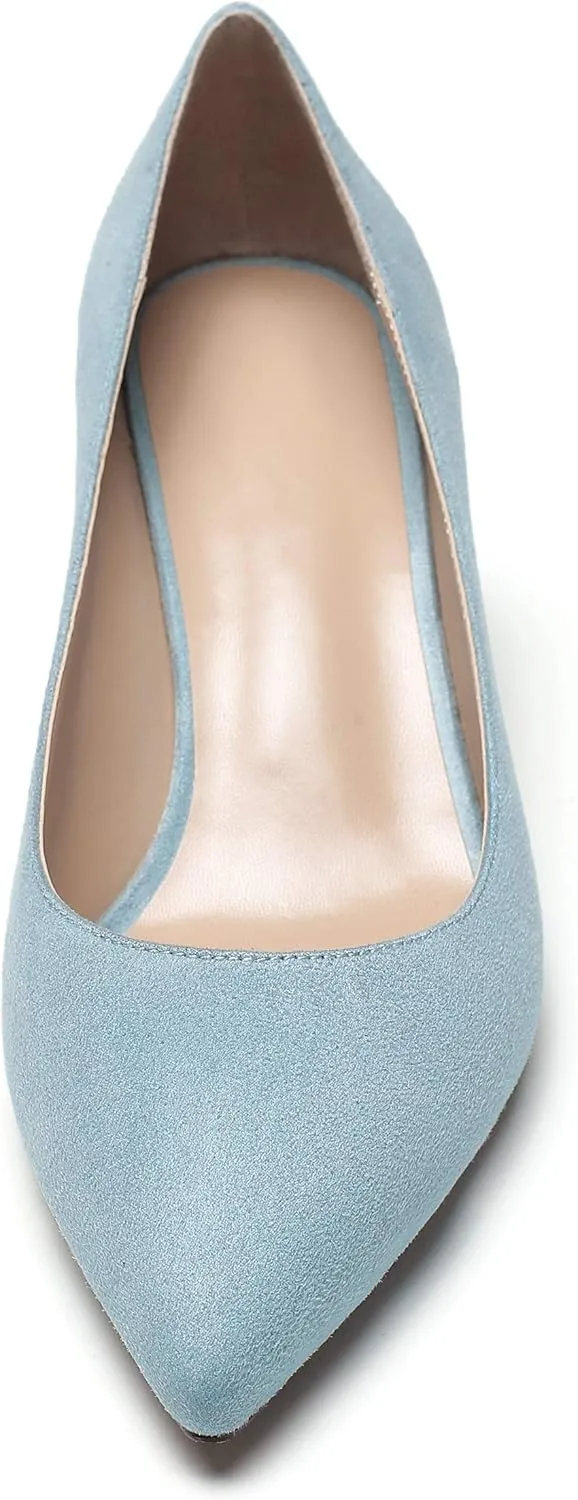 Eldof Women's Kitten Heel Pumps Pointed Toe Suede Heels Slip on Comfort Pumps 2.6 Inches for Dress Party Office