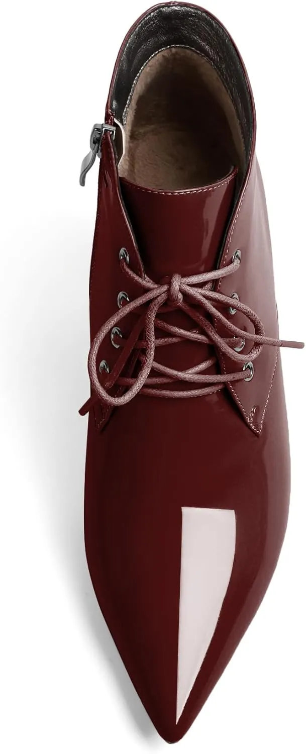 Eldof Women's Kitten Low Heel Ankle Boots Pointed Toe Lace Up Comfortable Walking Short Boots 2.5 Inches