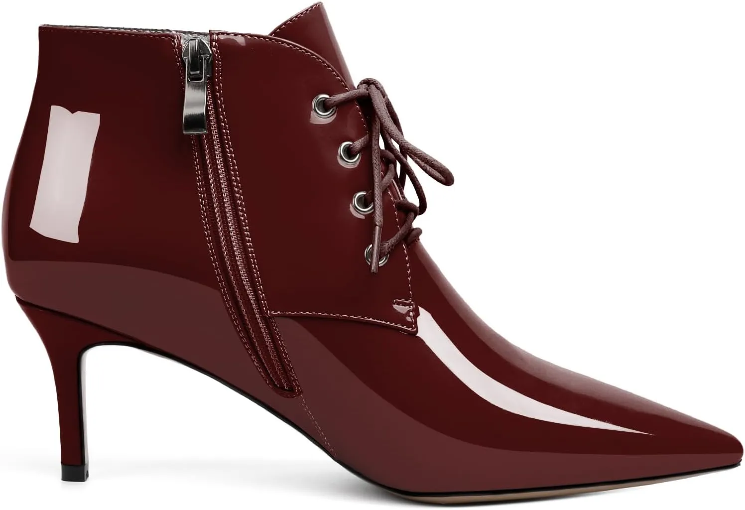 Eldof Women's Kitten Low Heel Ankle Boots Pointed Toe Lace Up Comfortable Walking Short Boots 2.5 Inches