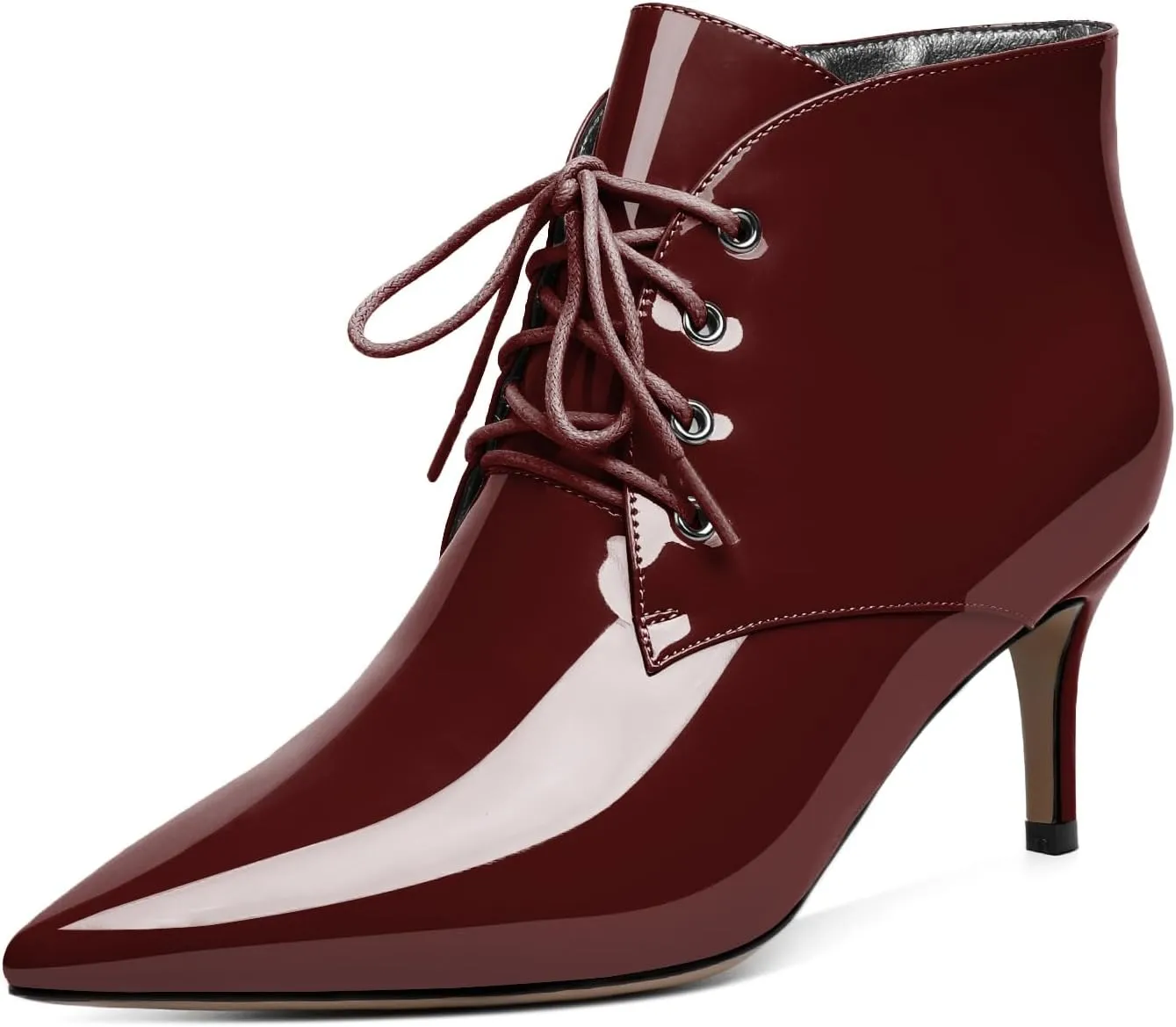 Eldof Women's Kitten Low Heel Ankle Boots Pointed Toe Lace Up Comfortable Walking Short Boots 2.5 Inches
