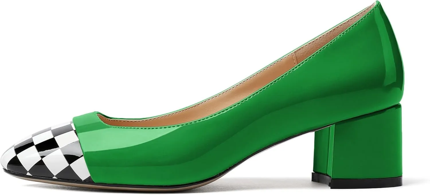 Eldof Women's Low Heels, Square Toe Slip On Heels, Block Heel Pumps, Comfortable 2 Inches Shoes for Dress Party Wedding