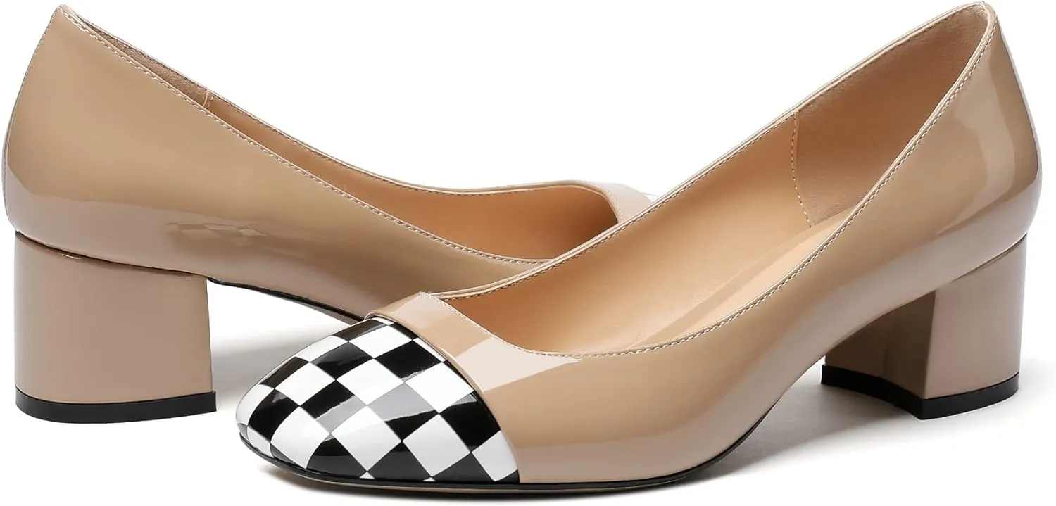 Eldof Women's Low Heels, Square Toe Slip On Heels, Block Heel Pumps, Comfortable 2 Inches Shoes for Dress Party Wedding
