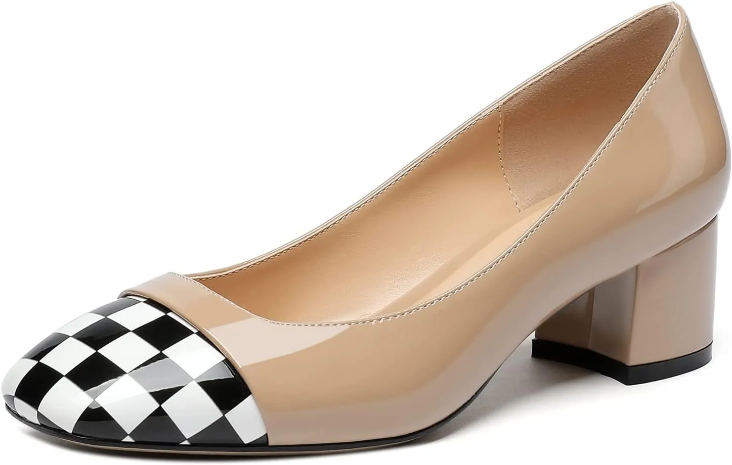 Eldof Women's Low Heels, Square Toe Slip On Heels, Block Heel Pumps, Comfortable 2 Inches Shoes for Dress Party Wedding