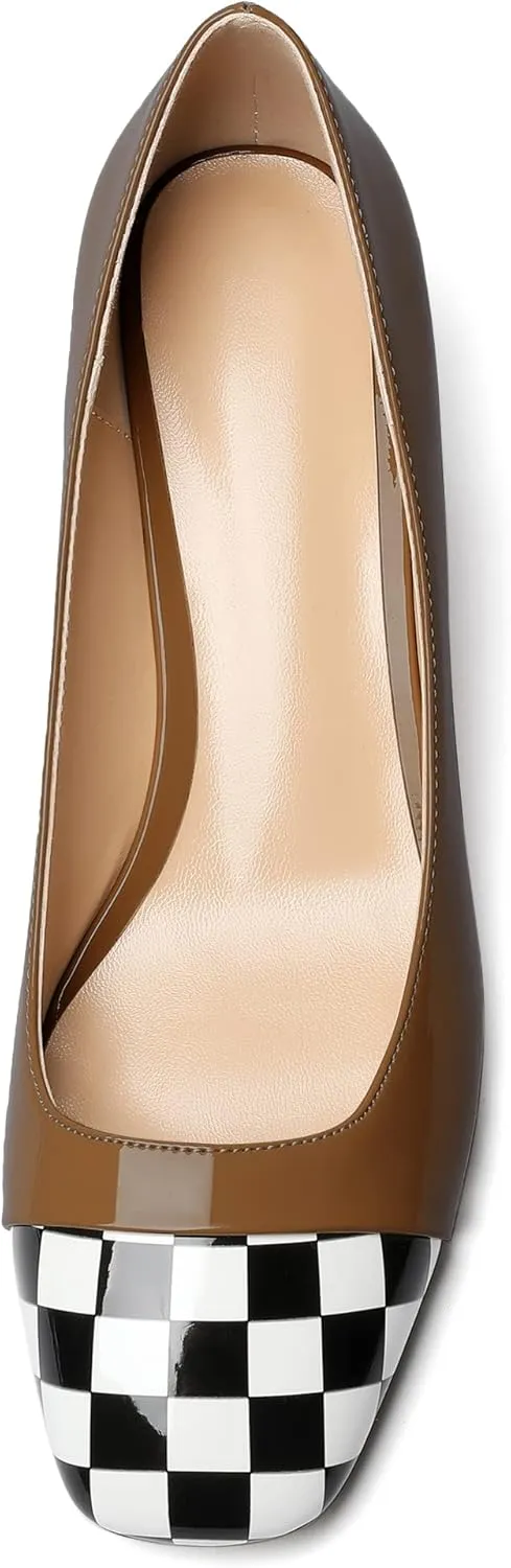 Eldof Women's Low Heels, Square Toe Slip On Heels, Block Heel Pumps, Comfortable 2 Inches Shoes for Dress Party Wedding