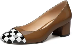 Eldof Women's Low Heels, Square Toe Slip On Heels, Block Heel Pumps, Comfortable 2 Inches Shoes for Dress Party Wedding