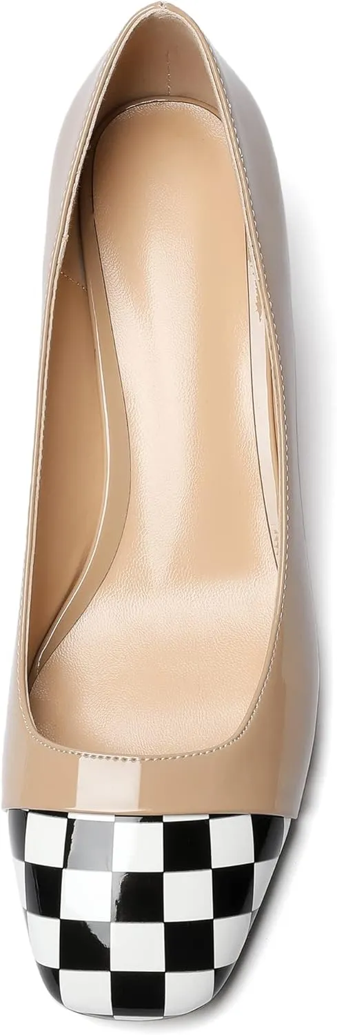 Eldof Women's Low Heels, Square Toe Slip On Heels, Block Heel Pumps, Comfortable 2 Inches Shoes for Dress Party Wedding