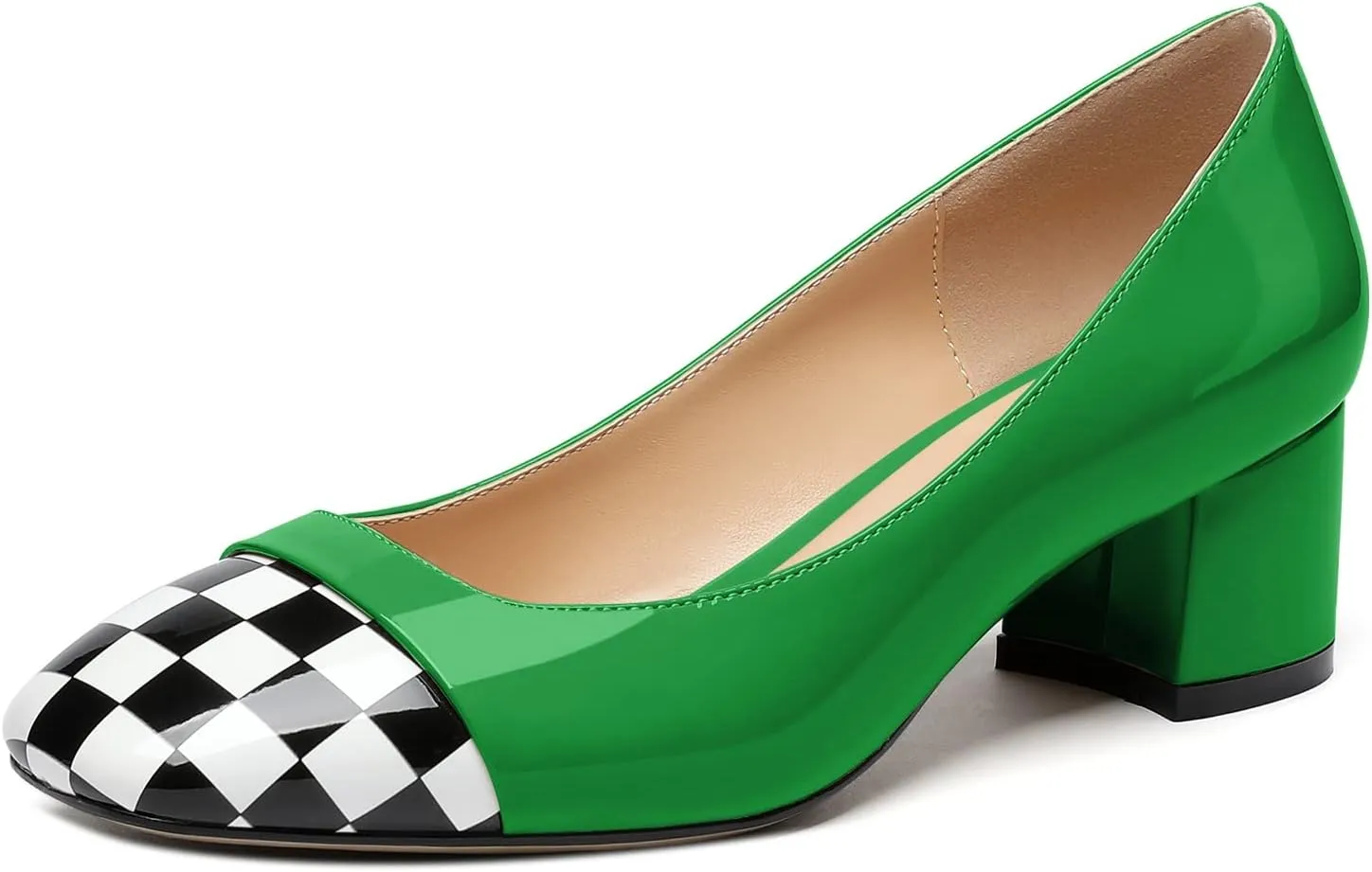 Eldof Women's Low Heels, Square Toe Slip On Heels, Block Heel Pumps, Comfortable 2 Inches Shoes for Dress Party Wedding